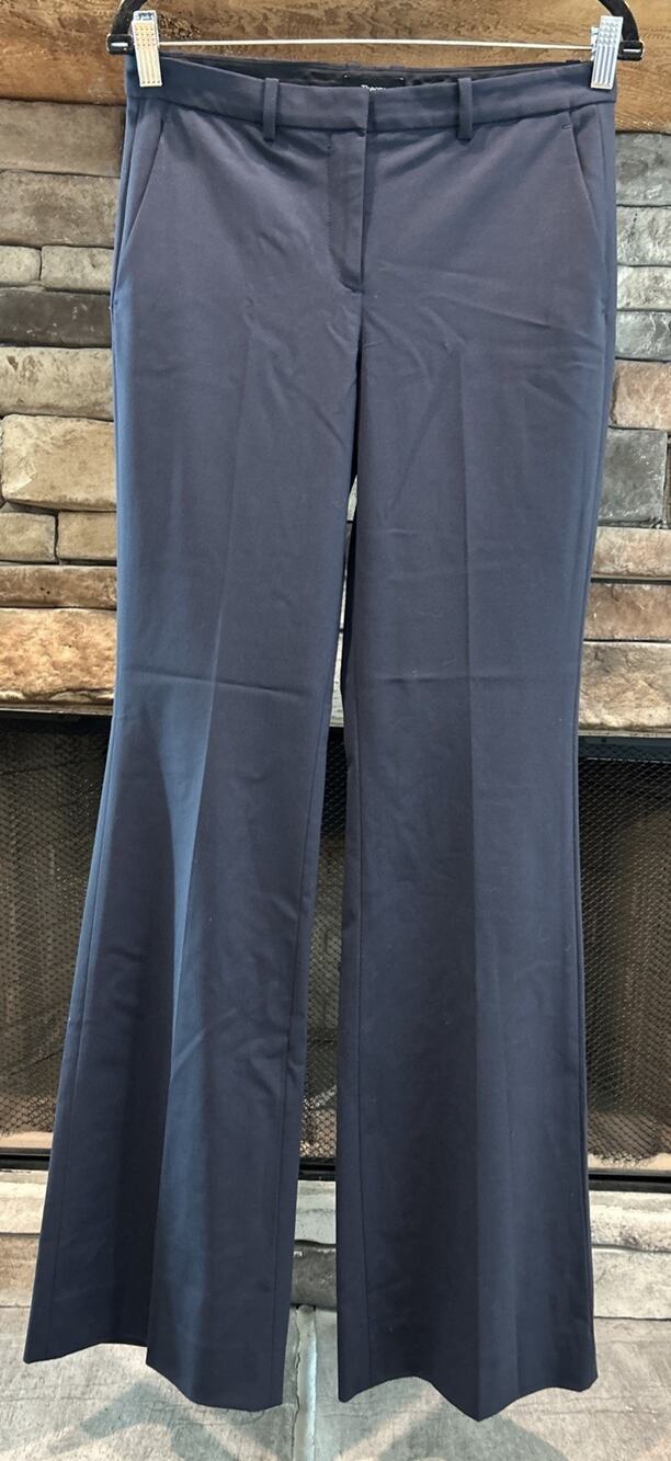 Women’s THEORY Navy Blue Traceable Wool Blend Demetria Flare Pants Size 4 *B8
